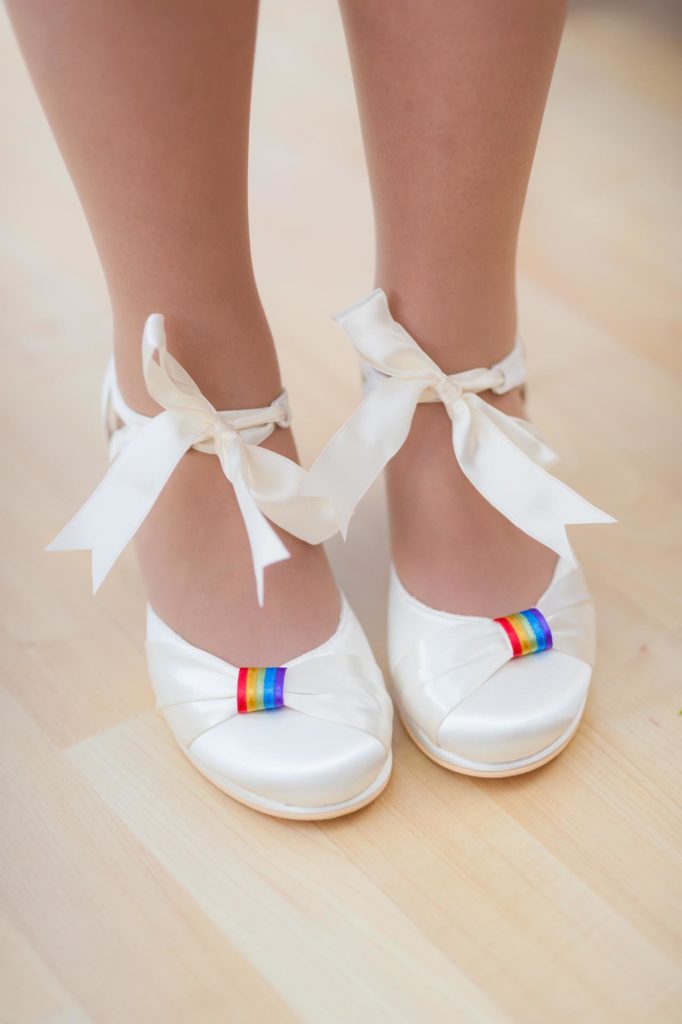 Bridal shoes with rainbow theme Bedford Herts Beds Bromley wedding photographer London 135325