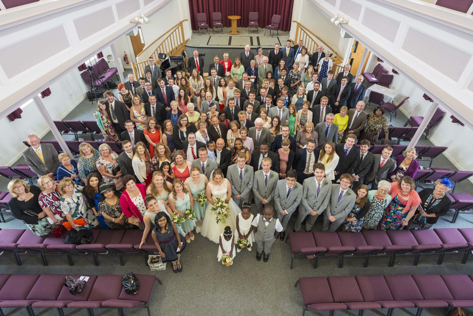 Entire congregation Dunstable Bedfordshire wedding photographer based in London article on extreme wide angle lenses